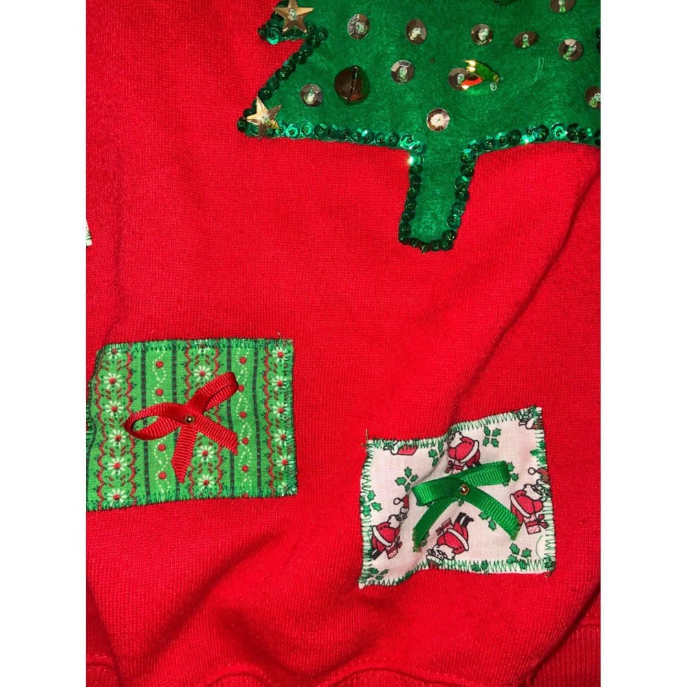 Vintage Hanes Christmas Tree Sweatshirt Red Ugly Holiday Pullover Medium USA - Picture 8 of 10